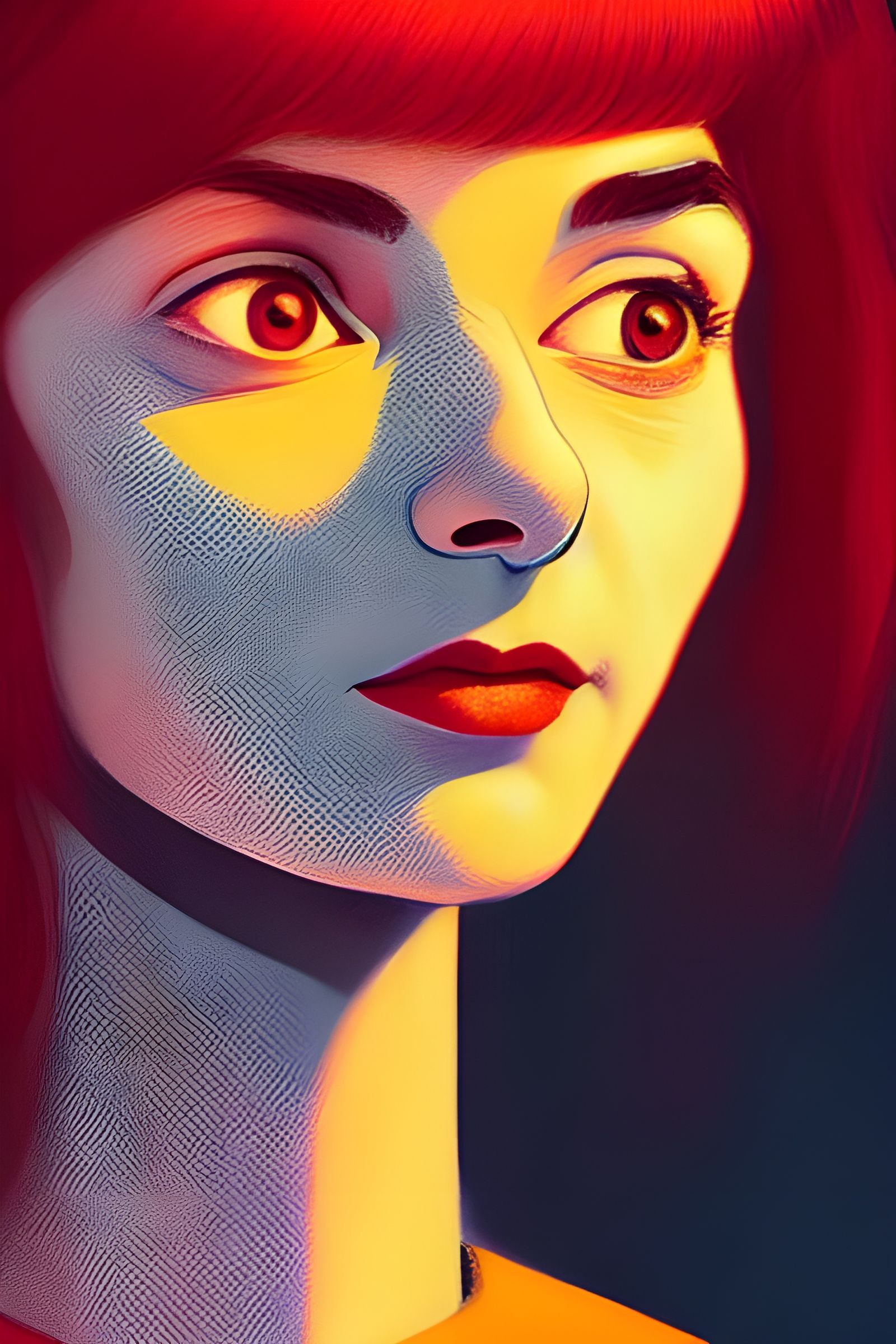 Psychedelic Portrait with Orange Light, Digital Painting