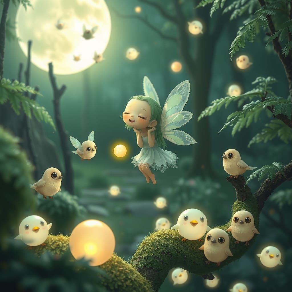 Chibi Fairy in Moonlit Zen Garden
