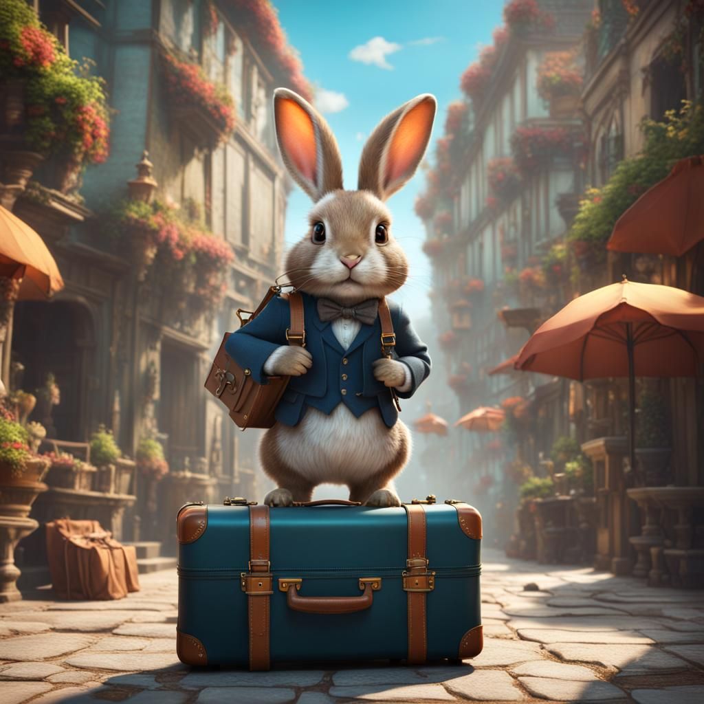 Rabbit with Suitcase: Fantastical Holiday Art