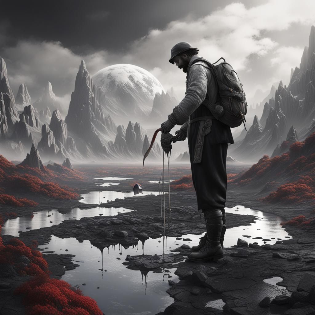 Man Painting Earth: Detailed Fantasy Concept Art