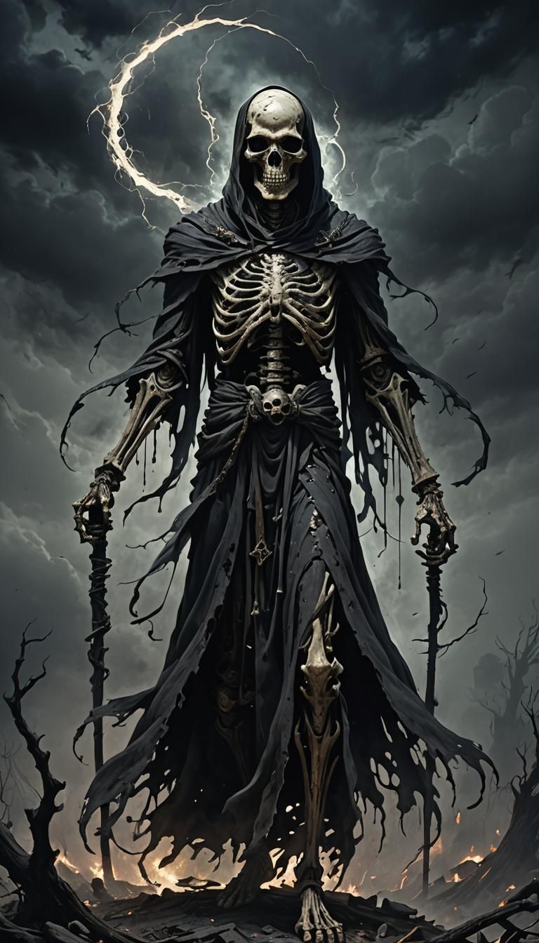 Terrifying Skeletal Figure Dominates a Shattered Sky