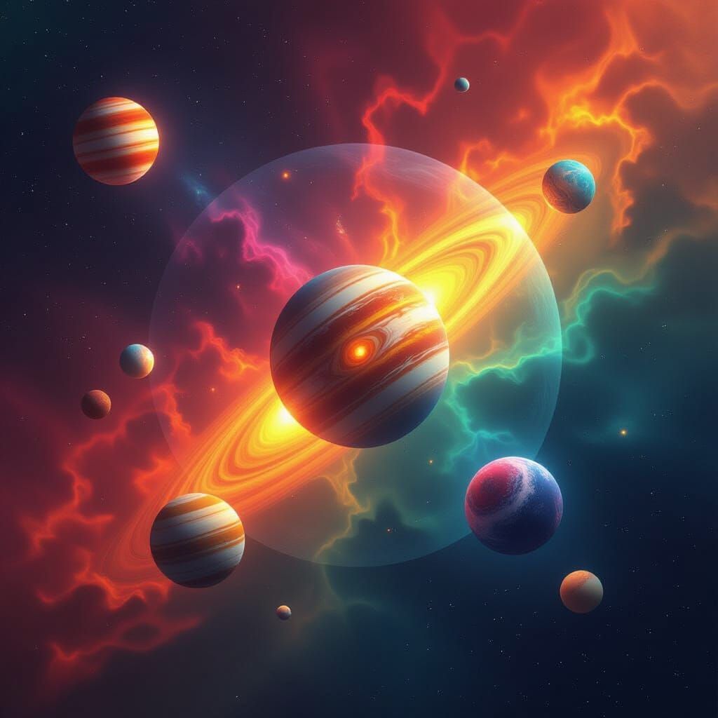 Vibrant Cosmic Planets Collage in Digital Art Style