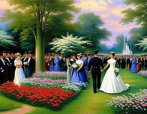 Tulip Garden Wedding as Oil Painting