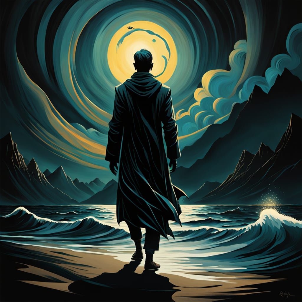 Ethereal Infinity: A Ghostly Sunrise in Dark Academia Style