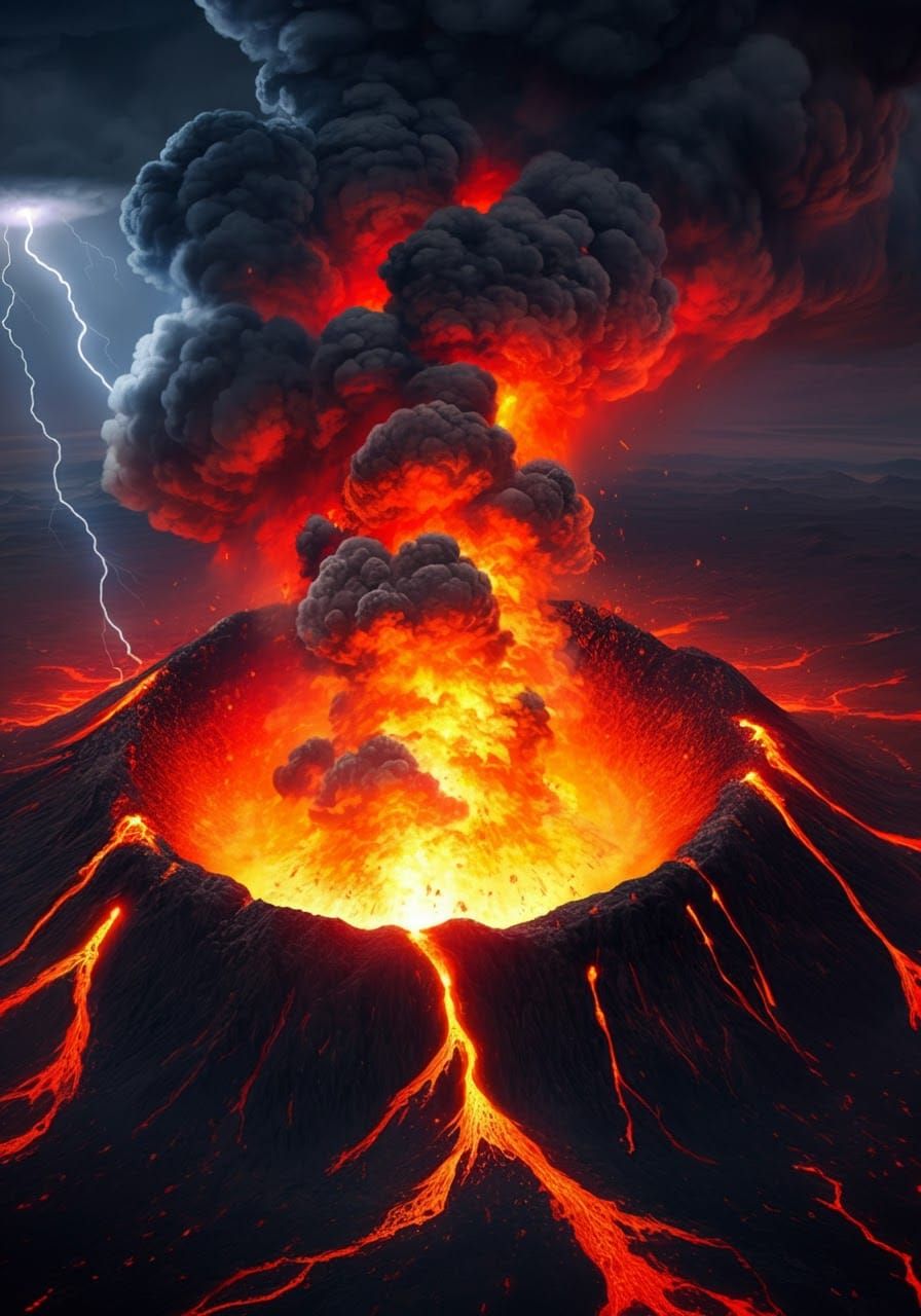 Erupting Volcano: A Hyperrealistic Drone Shot