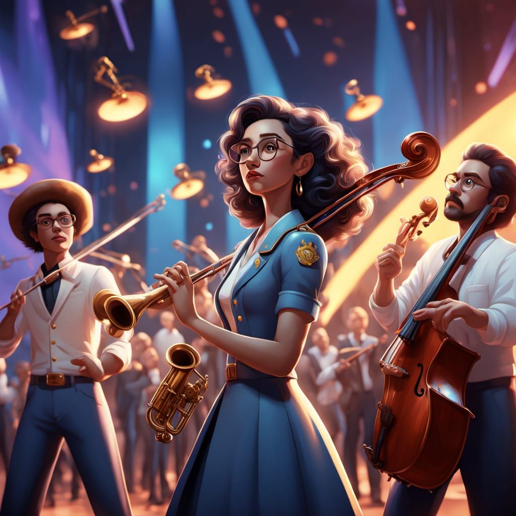 Vibrant Disney-Inspired Concept Art of a Conductor in a Dyna...