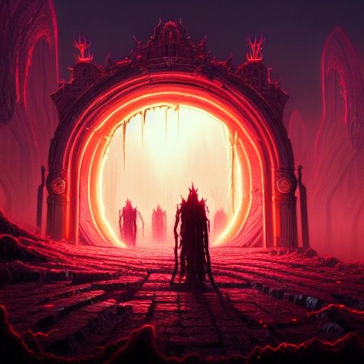 Otherworldly Gate Unleashes Demons: Digital Illustration