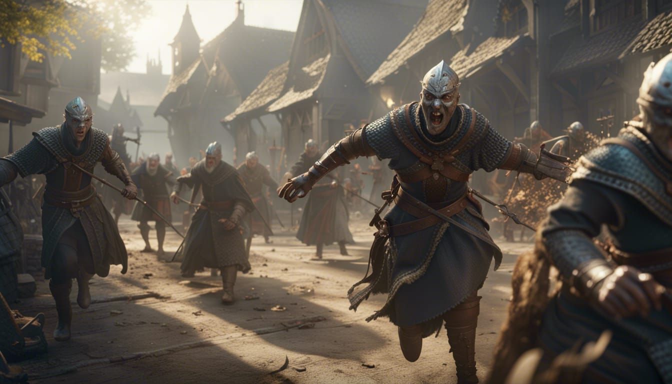 Undead Attack on Medieval Village in Daylight