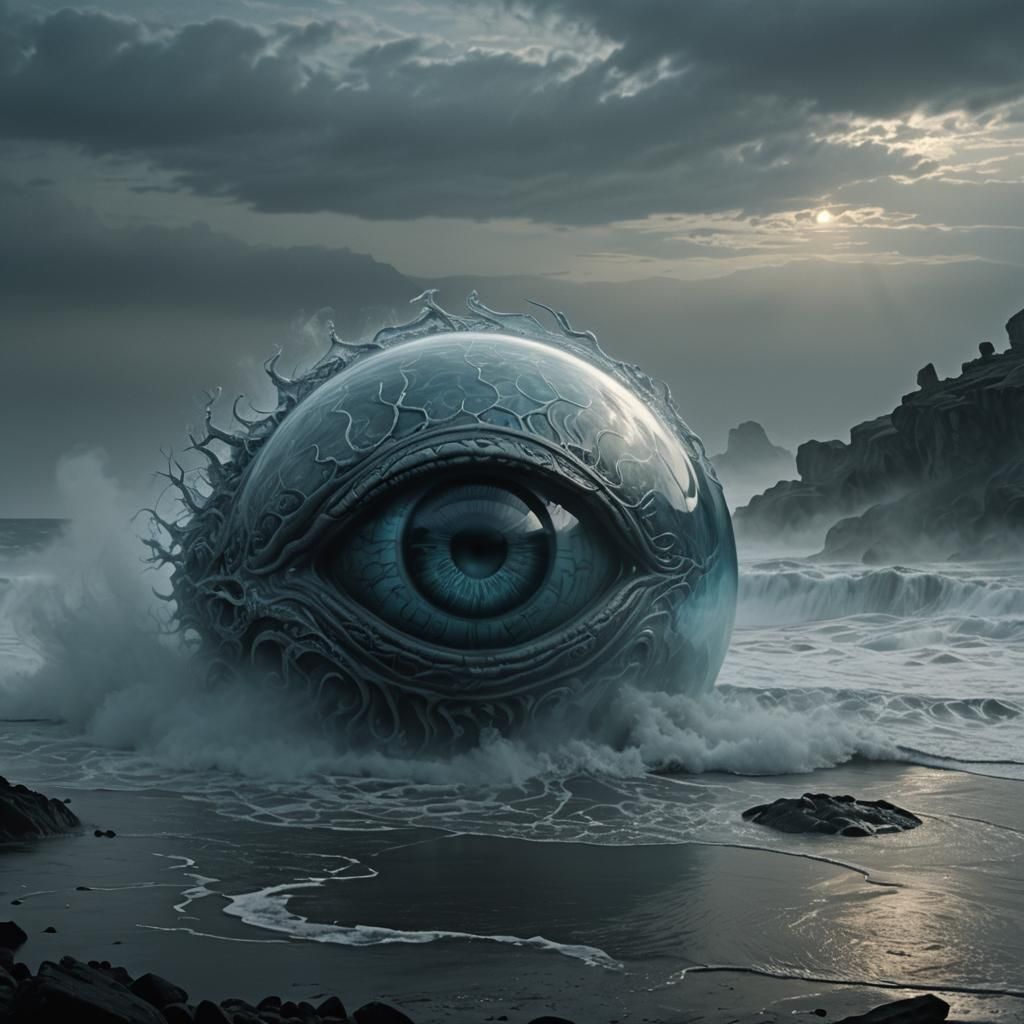 Glass A with Eye and Brain in Biomechanical Style