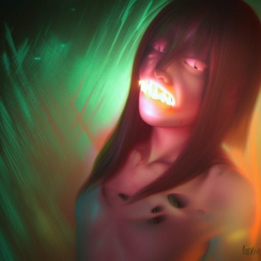 Creepy Glowing Horror Girl in Astral Style