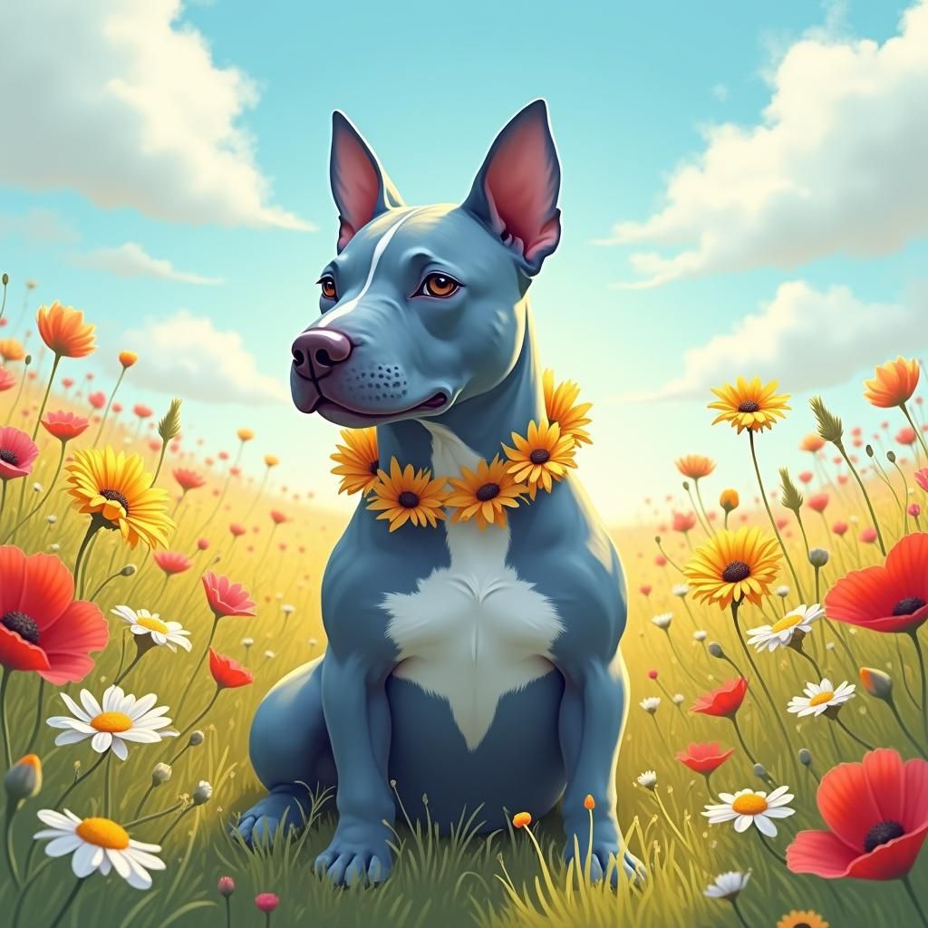 Blue Staffordshire Terrier in Bohemian Flower Field