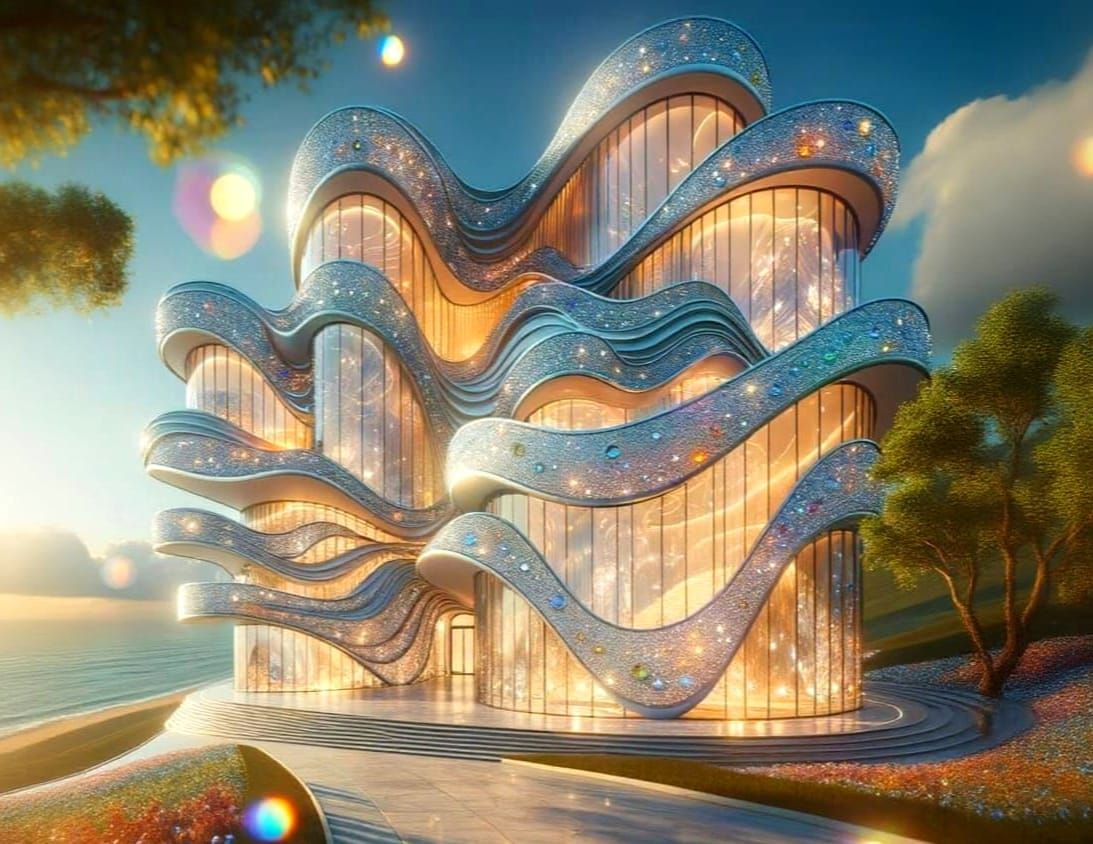 Futuristic Gemstone House Overlooking Spring Sea