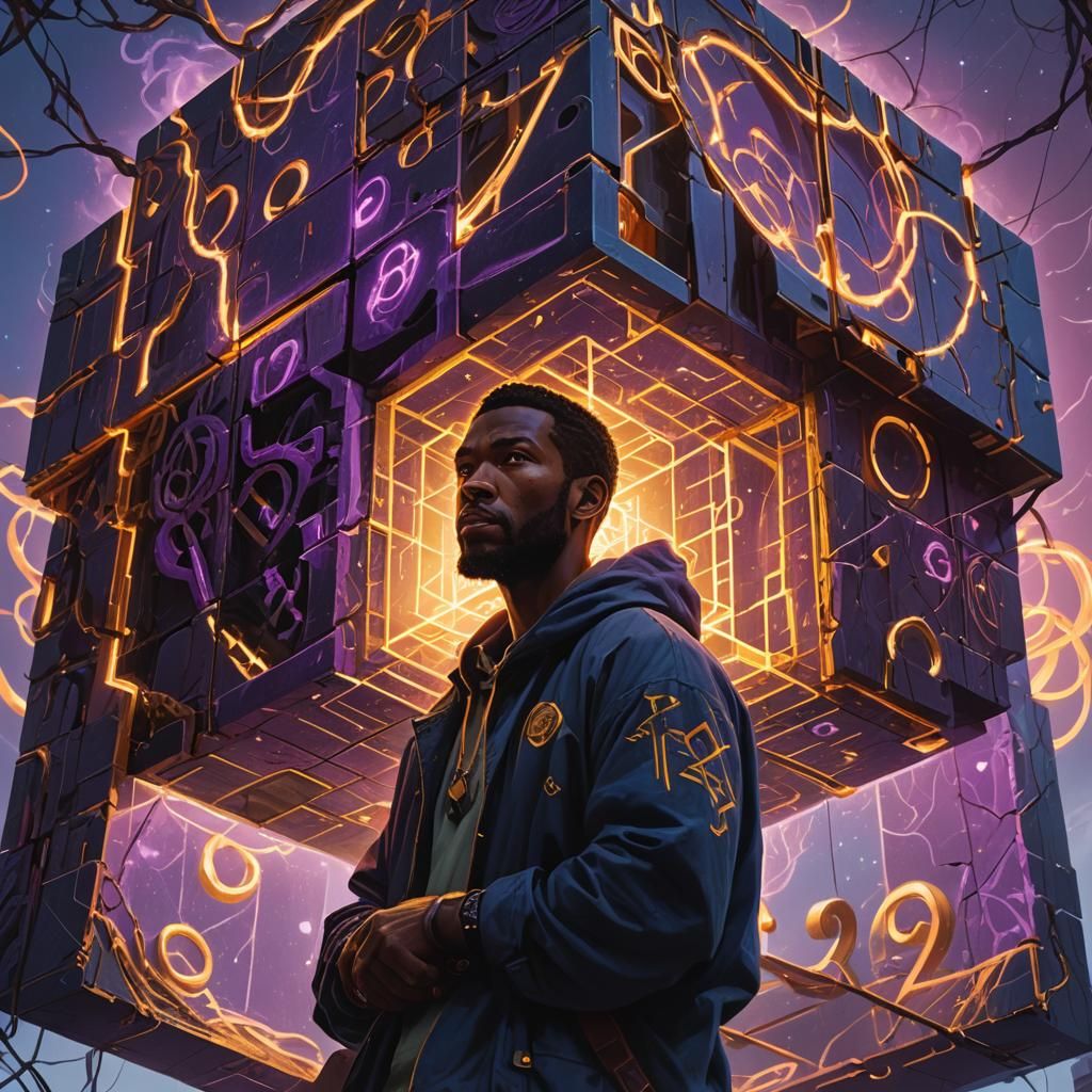 Man Trapped in Runed Cube: Fantasy Concept Art
