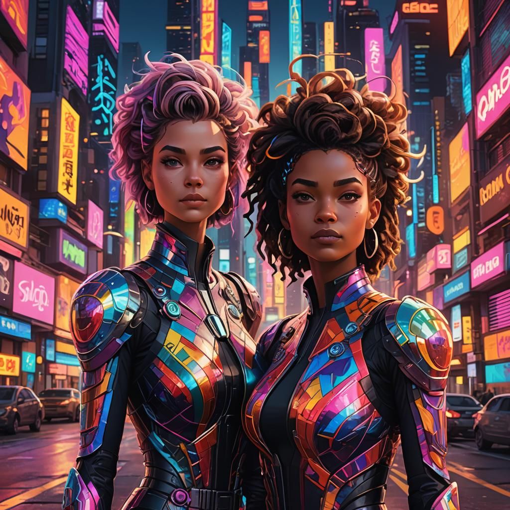 Vibrant Cartoon Women in Art Nouveau Style