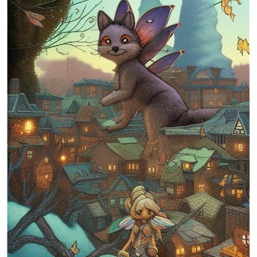 Furry Fairy Town in Comic Book Art Style