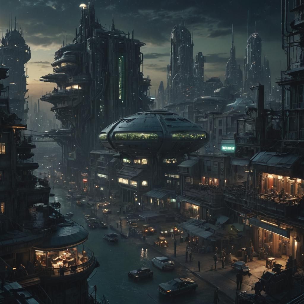 Futuristic City Under Galactic Skies: Digital Matte Painting