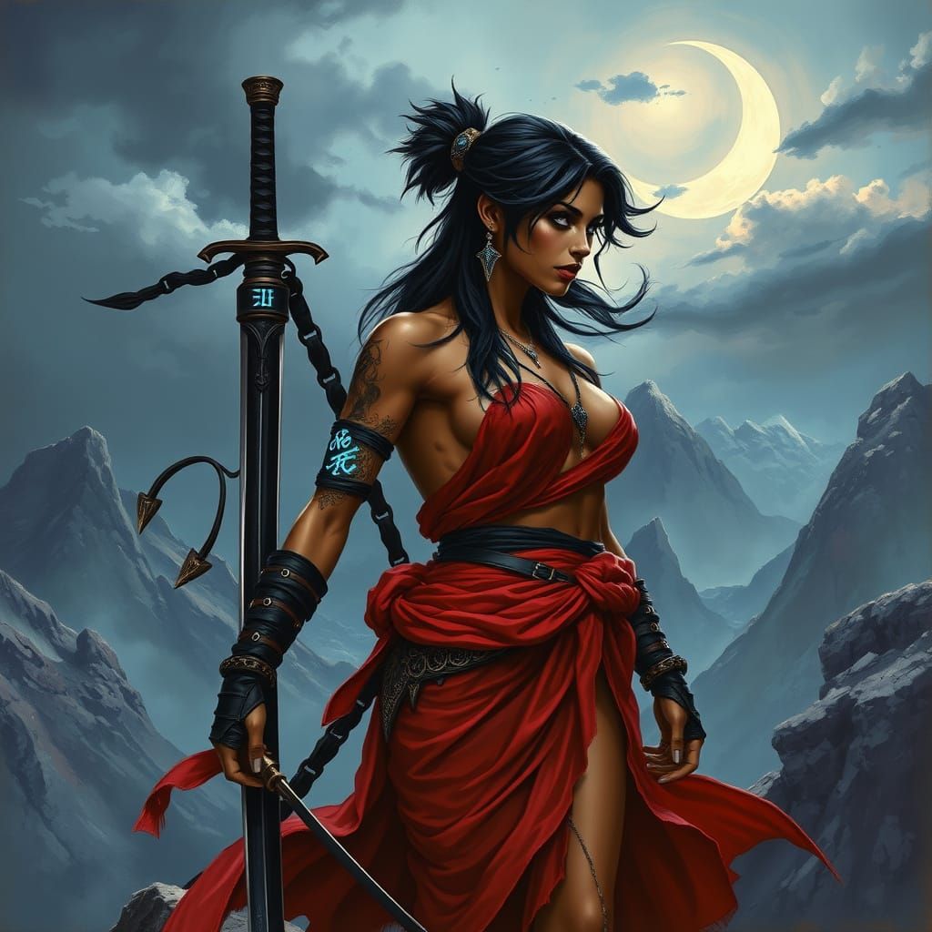 Goth Warrior Empress Under Crescent Moon