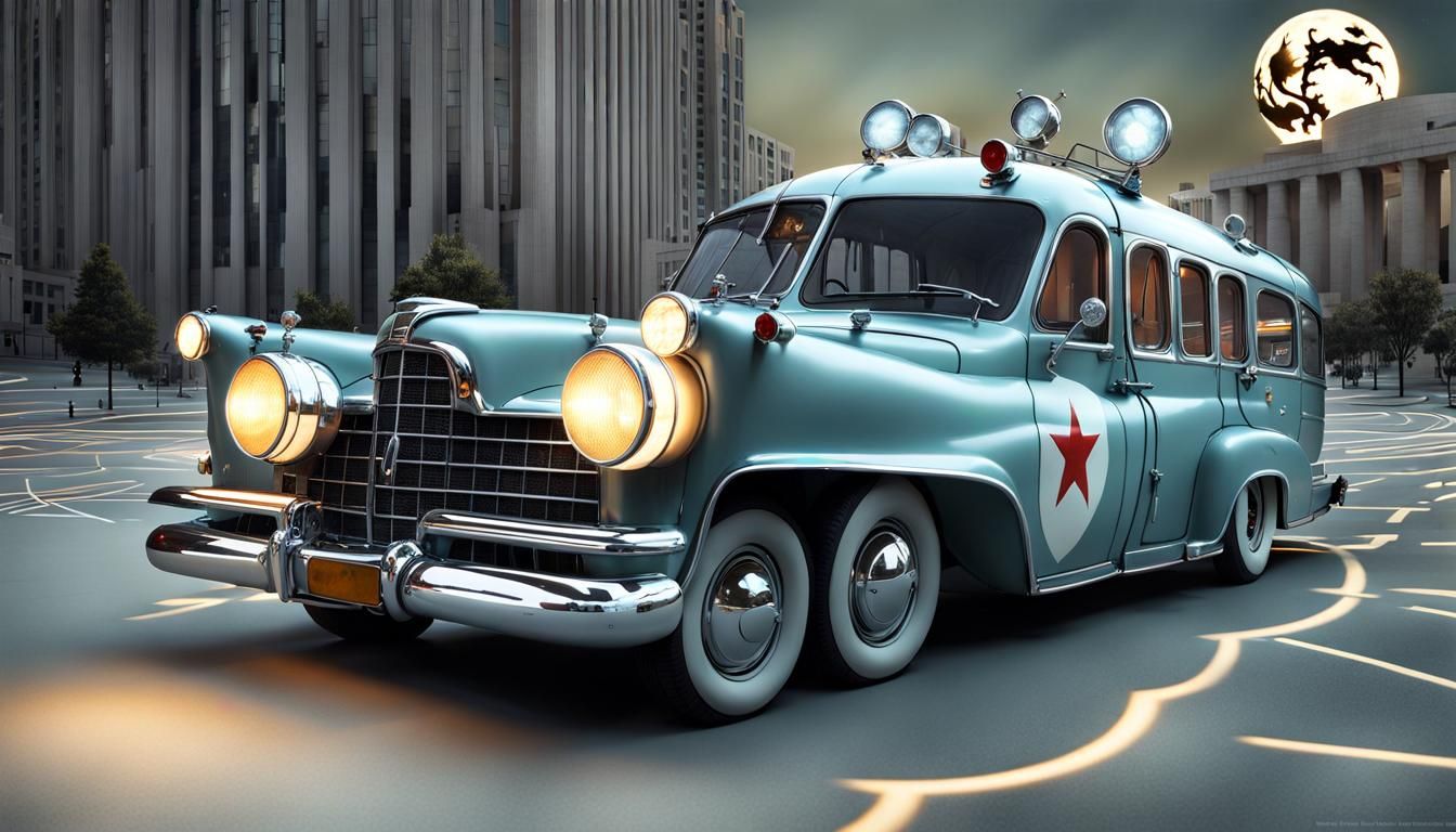 Futuristic Ambulance in Magical Realism Style