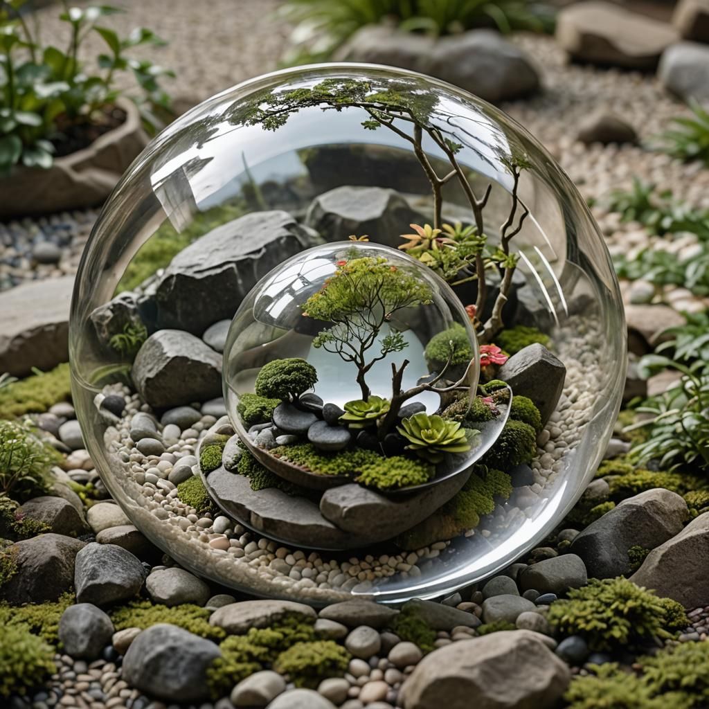 Zen Garden in Glass Sphere Close-Up