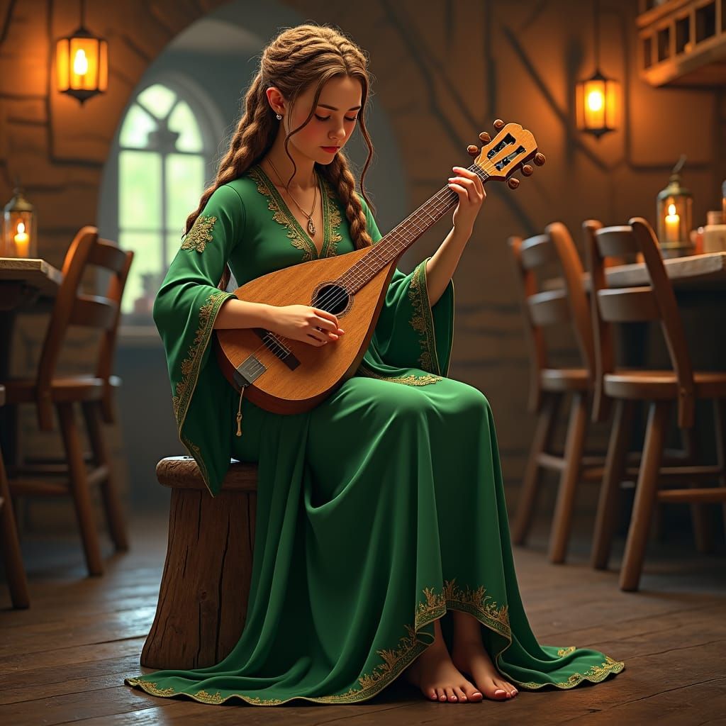 Hobbit Bard in Tavern, Matte Painting Style