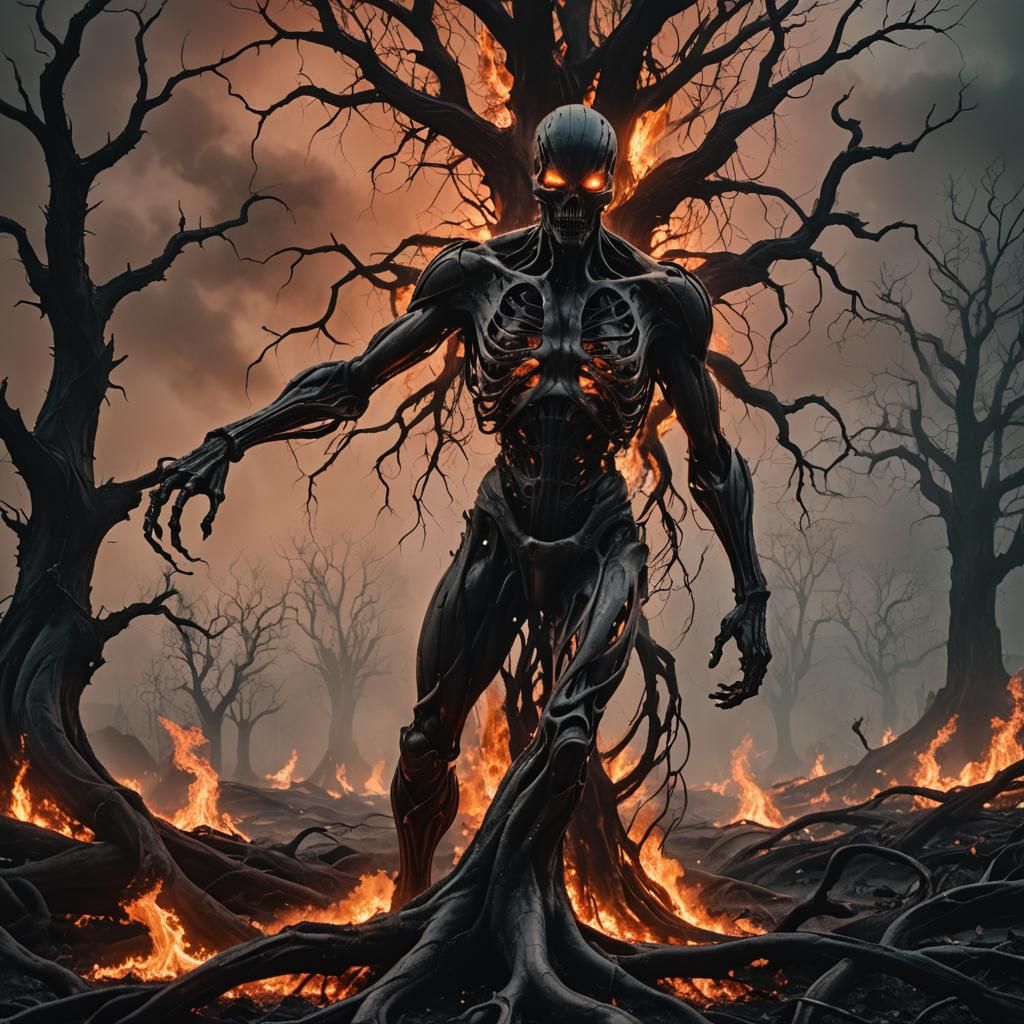 Eerie Ghostly Figure in a Dark Surrealist Landscape