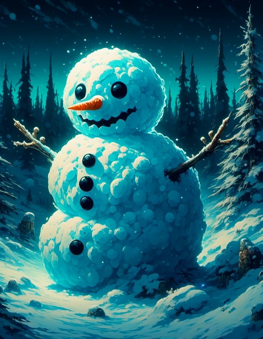 <lora:GlitchV1:1.0> Snow snow snow snow snow snow snow snow snowman closeup : insanely detailed, bioluminescent colors, ...
