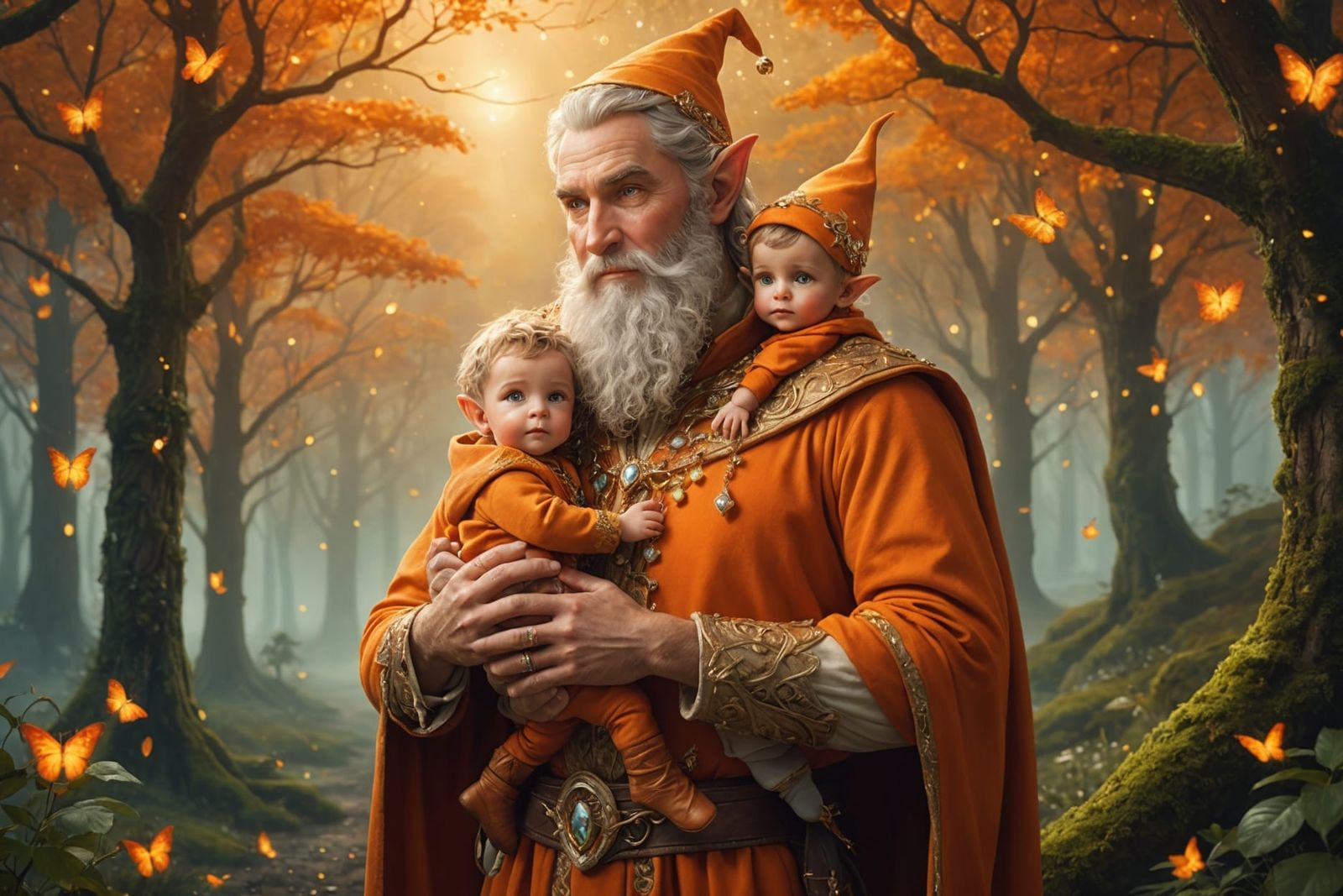 Elf Father and Son in Magical Forest