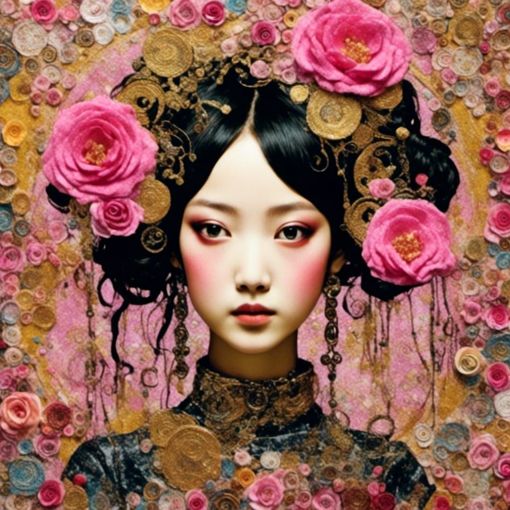 K-Pop Star in Mixed Media Collage with Roses