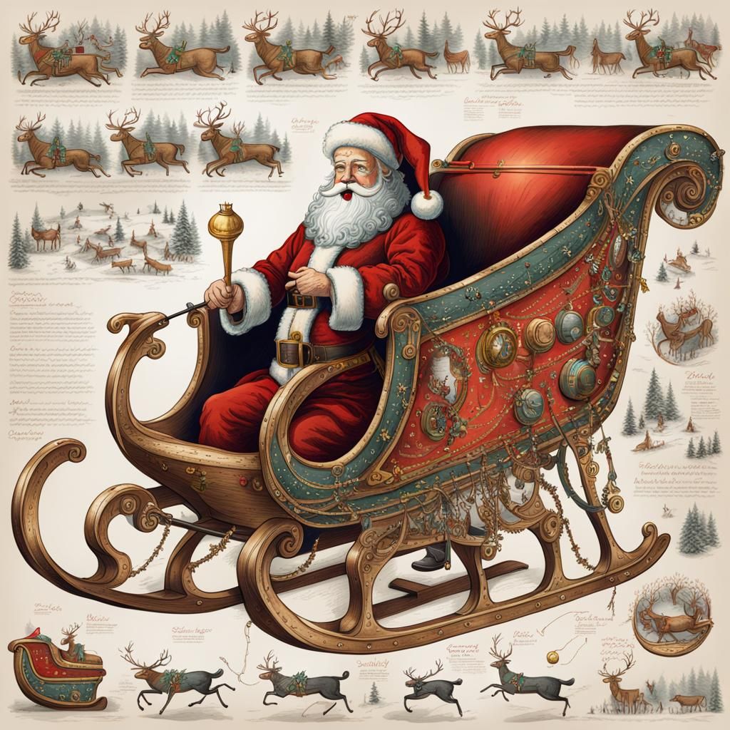 Detailed Schematic Drawing of Santa's Sleigh