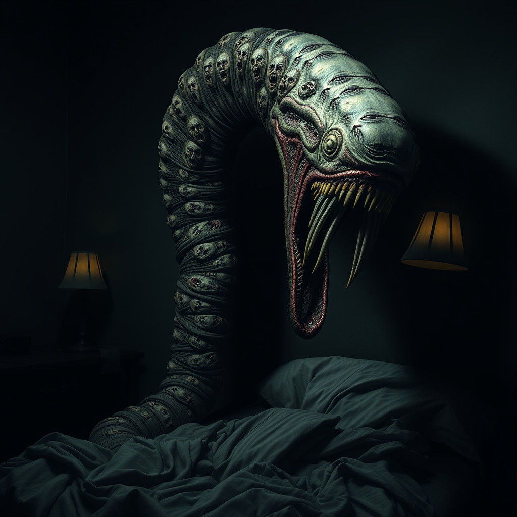 Grotesque Biblical Horror Entity Emerging from Shadows