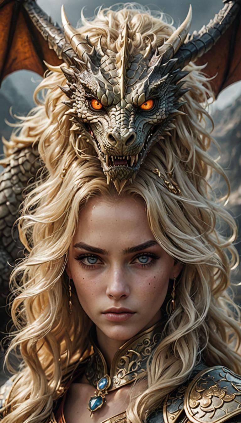 Blonde Queen with Dragon in Fantasy Art