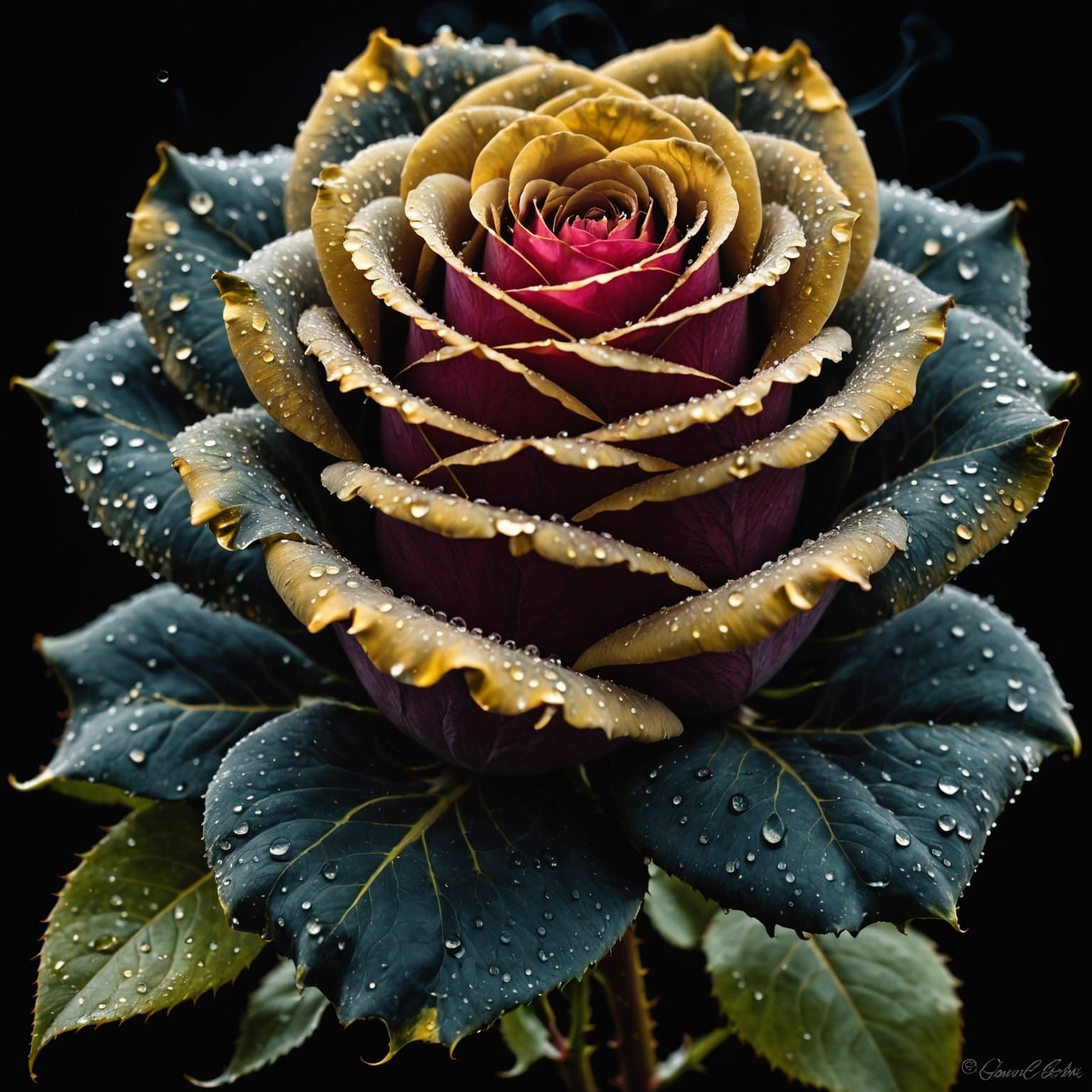 Surreal Fractal Rose in Metallic Gold