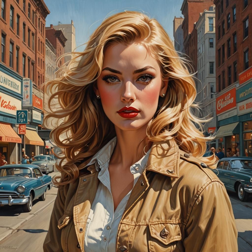 Beautiful Woman in Pin-Up Style Digital Painting