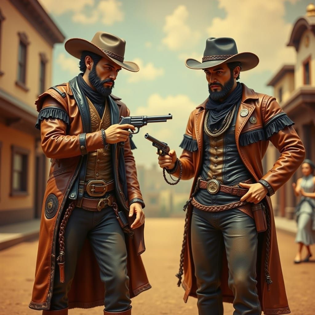 Cowboys Engage in High Noon Showdown in Gritty Western Lands...
