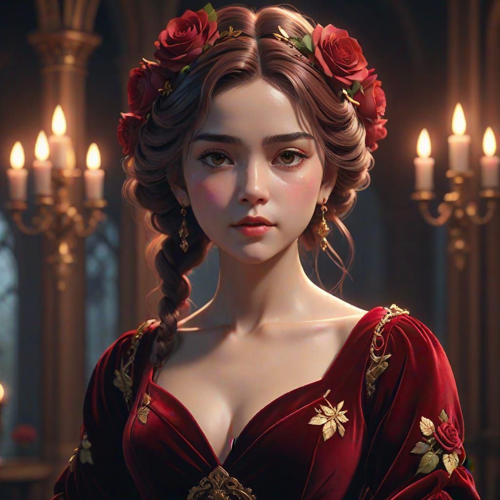 Regal Woman with Roses in Hair