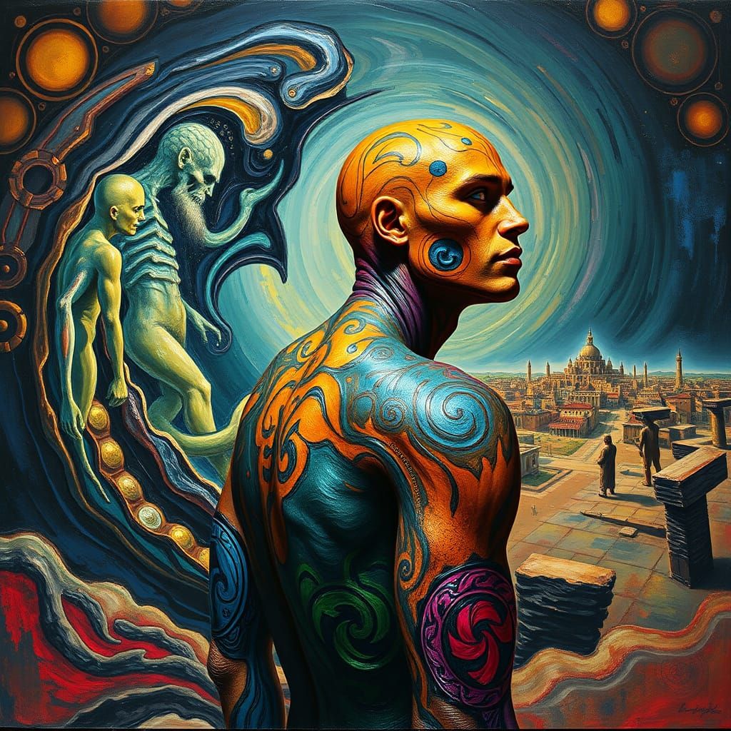 Evolution Body Paint in Expressionist Impasto Style