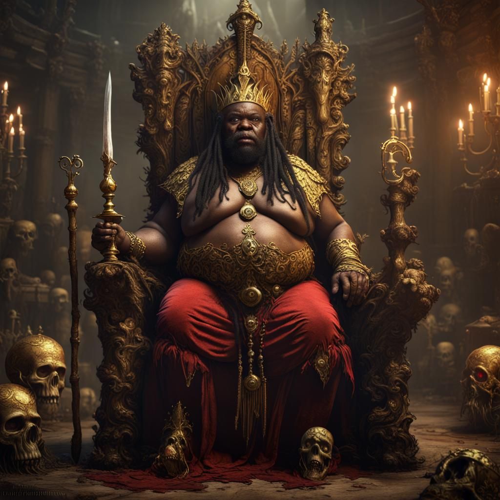 Voodoo Dwarf Queen on Throne in a Swamp