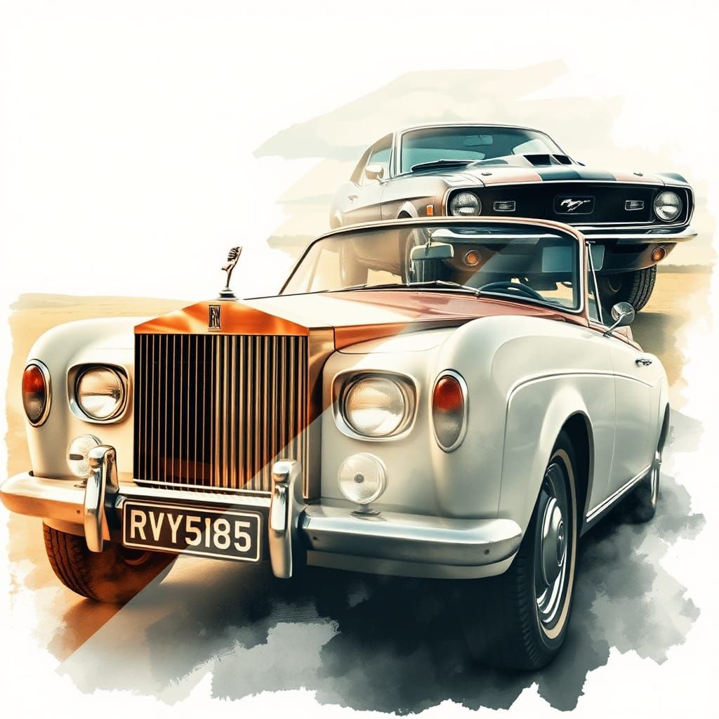 Vintage Cars in Impressionistic Double Exposure Art