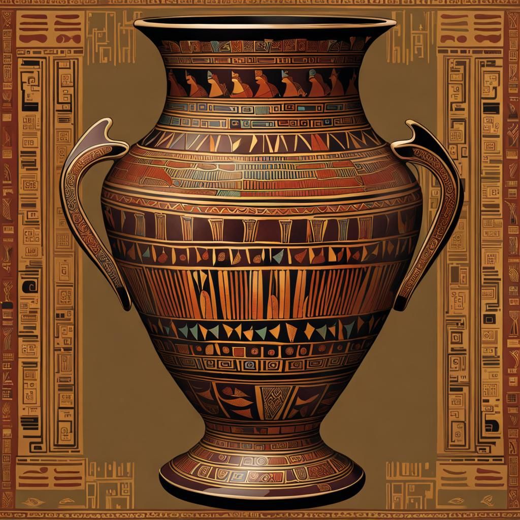 Egyptian Pot with T-Rex Design in Typographic Style