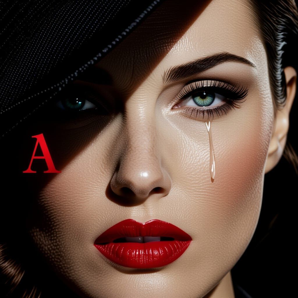 Defiant Woman's Face in Dramatic Film Noir Shadow