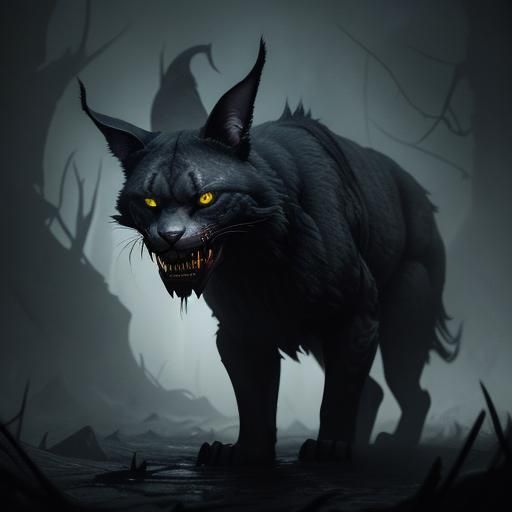 Menacing Mutated Caracal Attacks in Dark Fantasy Style