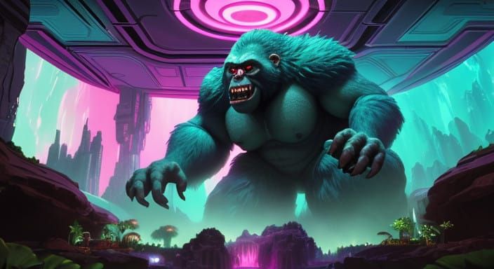 Epic Hollow Earth Battle: King Kong vs Godzilla in Neon Dyst...