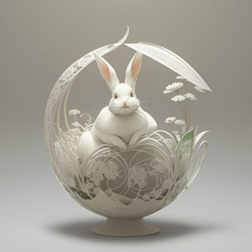 Whimsical Rabbit Home in Paper World Art Nouveau Style