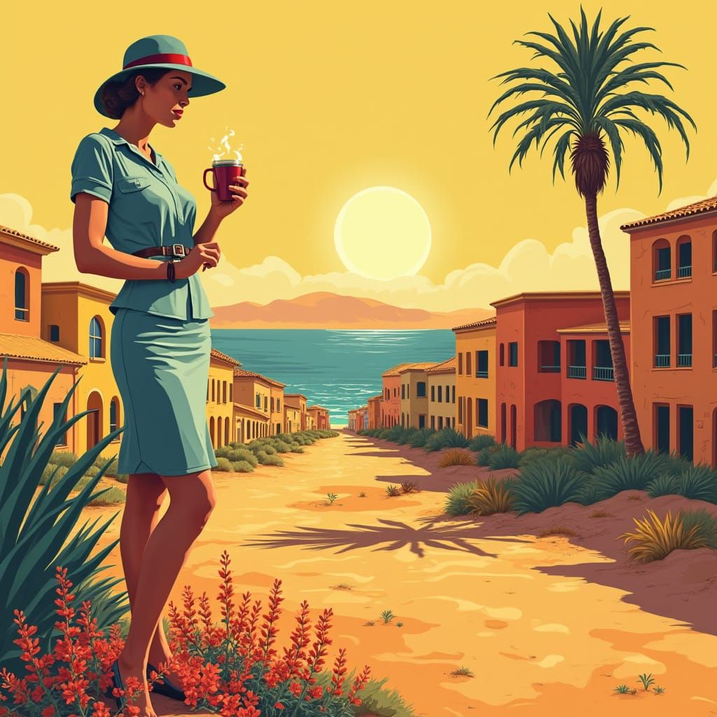 Luderitz, Namibia: Vintage Travel Poster in Art Deco Style