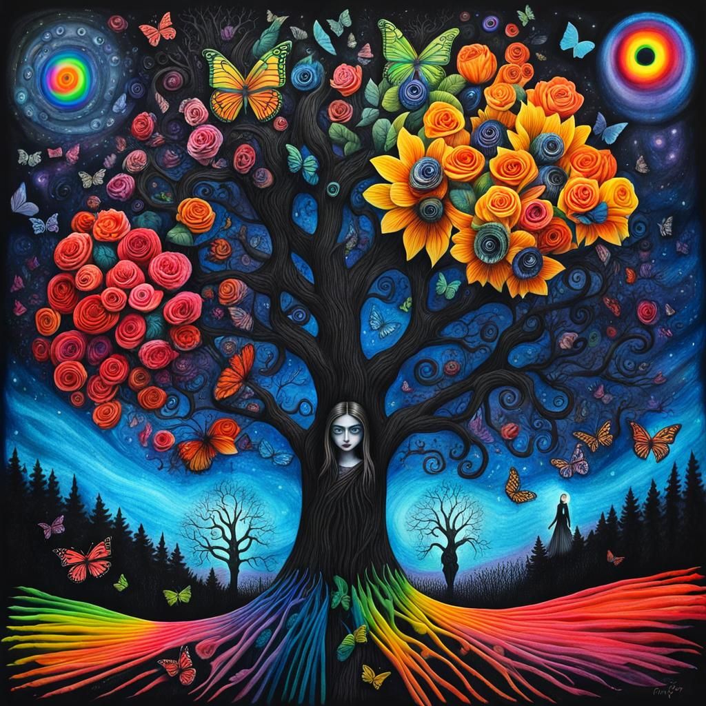 Surreal Crayon Drawing of Goth Woman