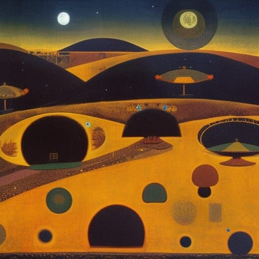 Hedgehogs in Alien Sky: Surrealist Icon Art