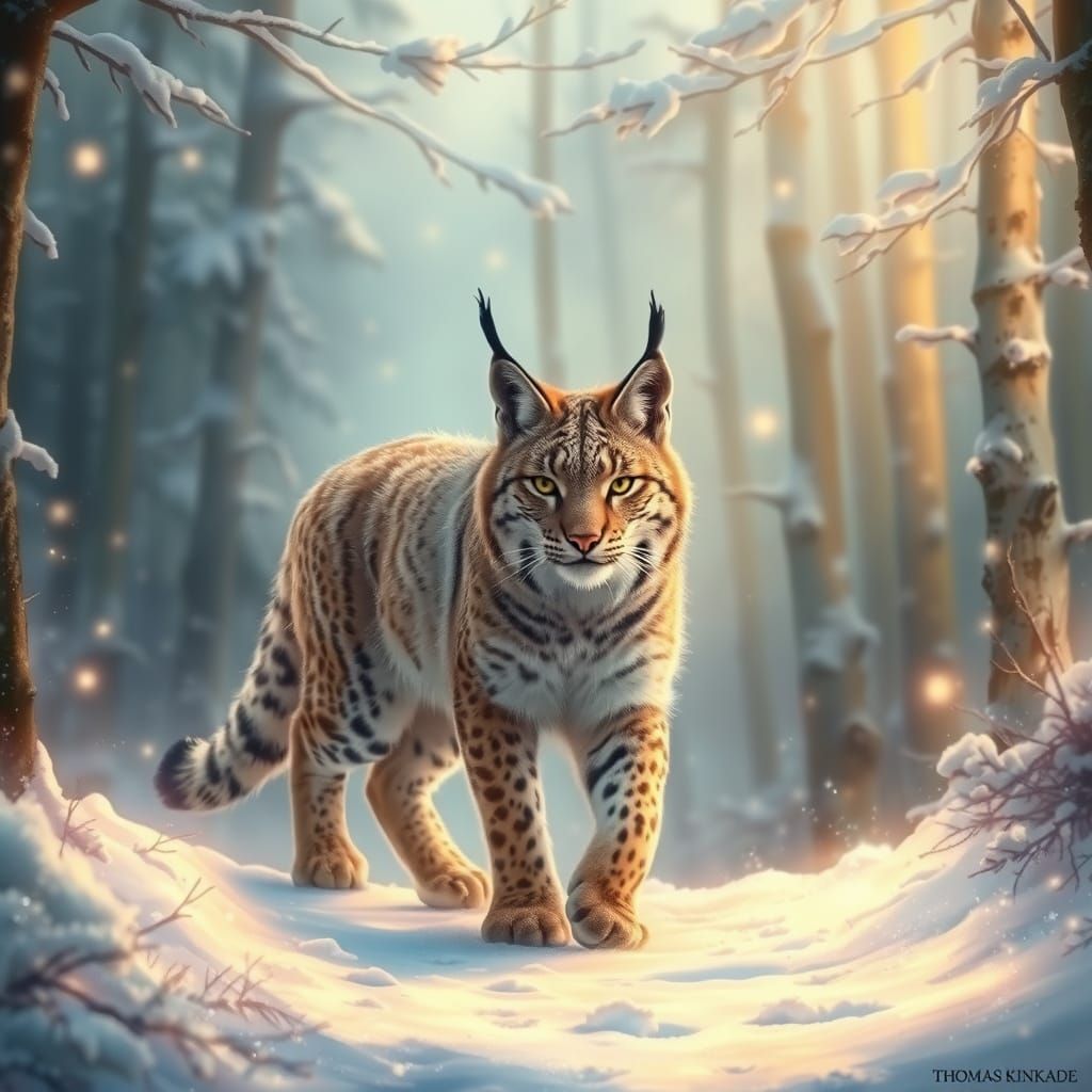 Beautiful Lynx in Enchanted Snowy Forest