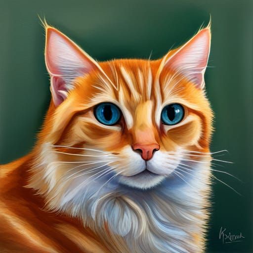 Watercolor Cat with Corn and Blue Flower