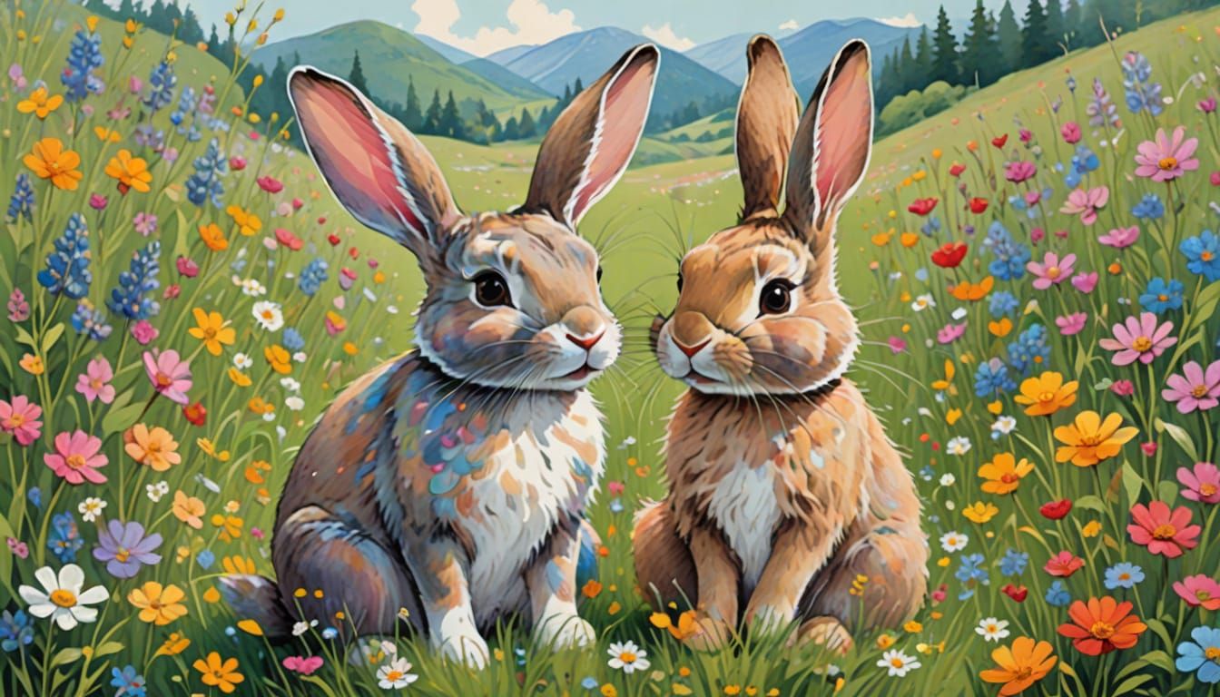 Whimsical Bunny Couple in a Colorful Cartoon Style