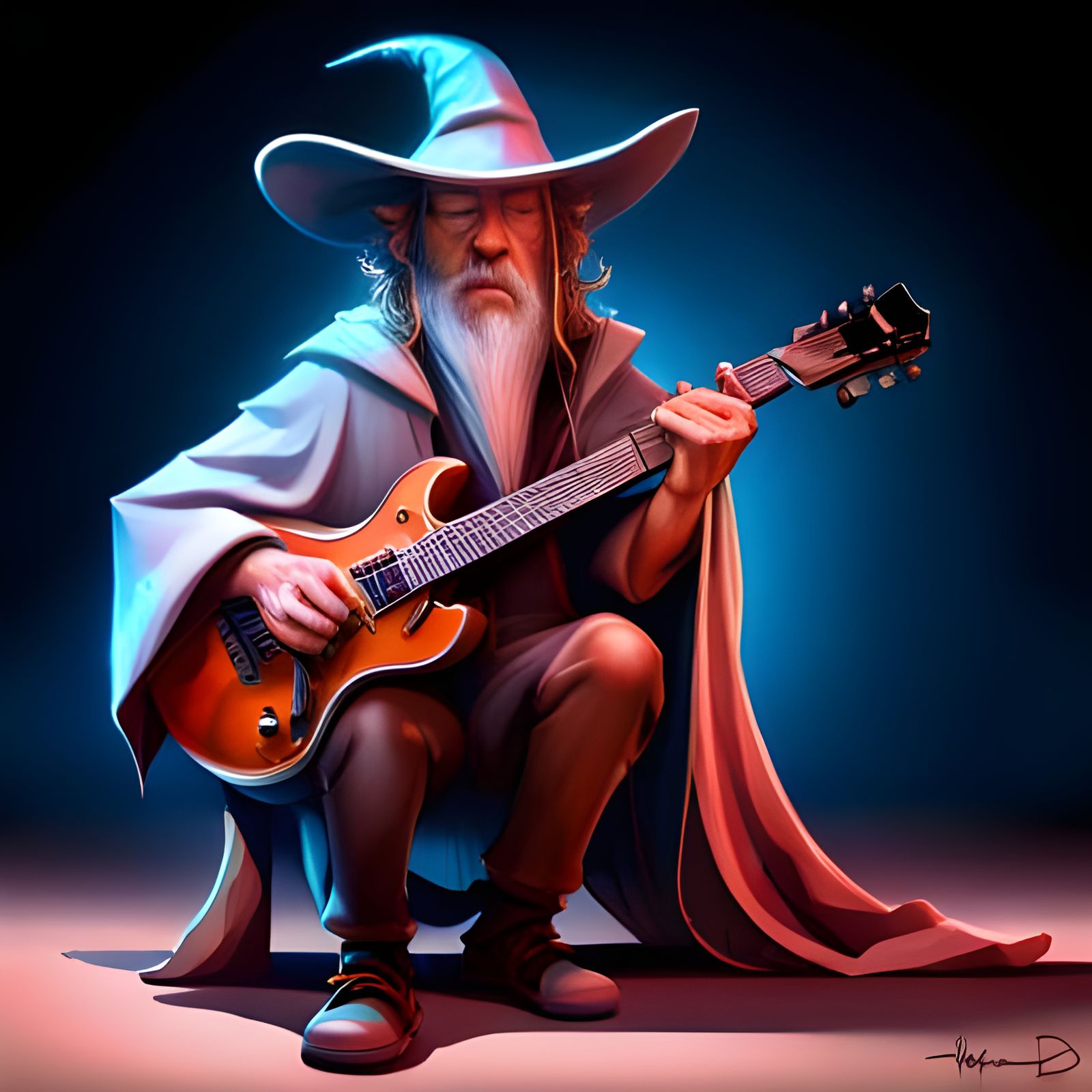 Gandalf Plays Electric Guitar in Pixar Style